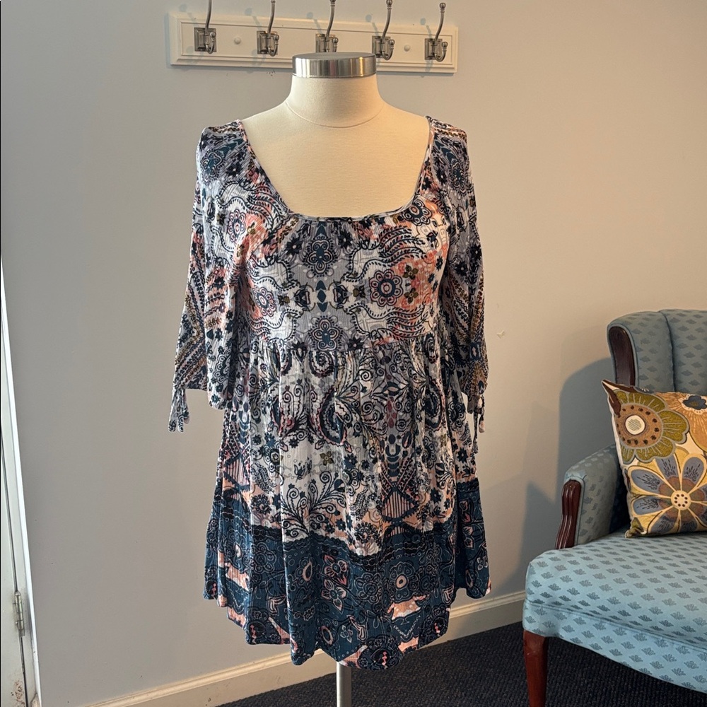 Bohemian Floral Print Tunic Dress